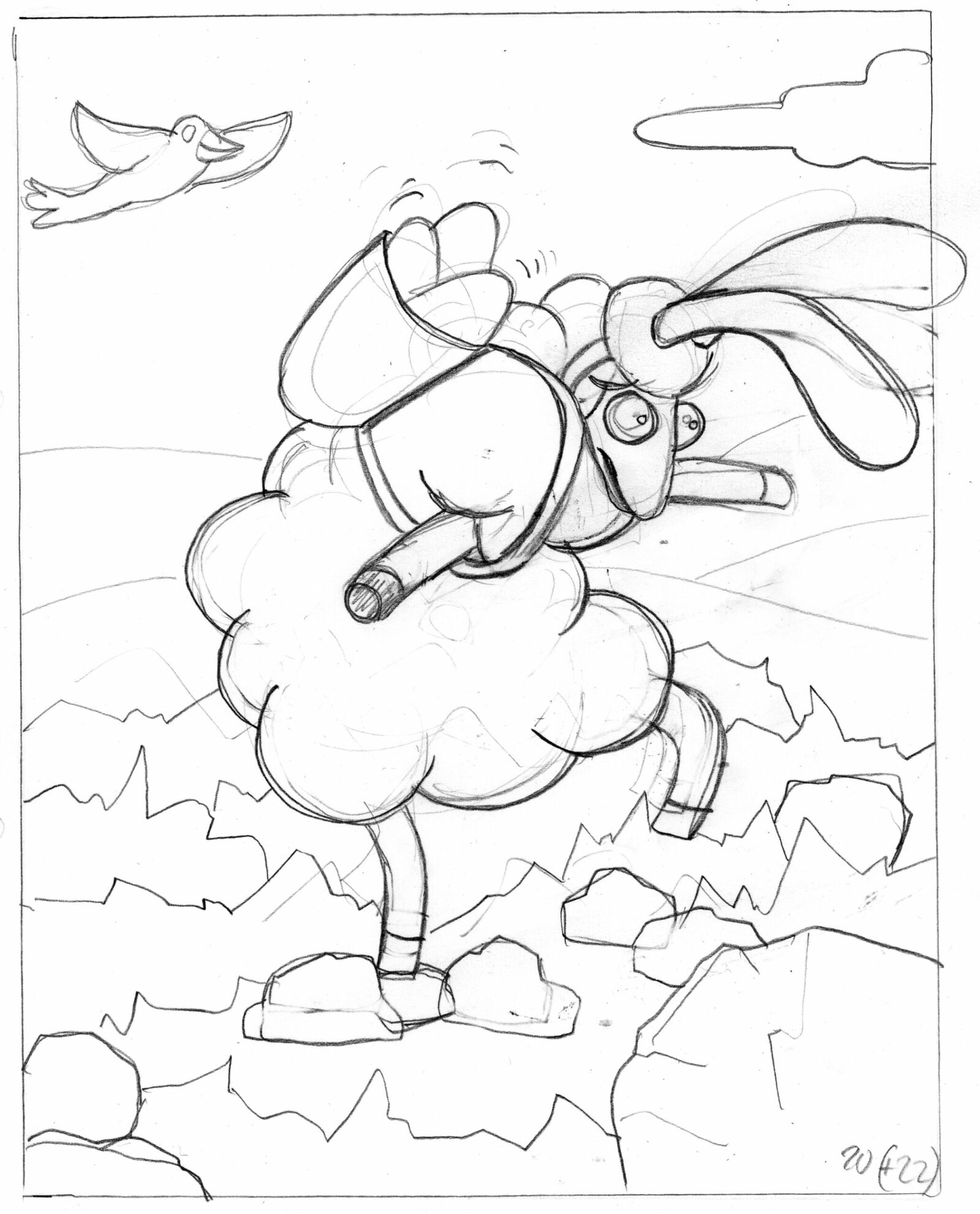 Sketch for the sheep with its egg basket