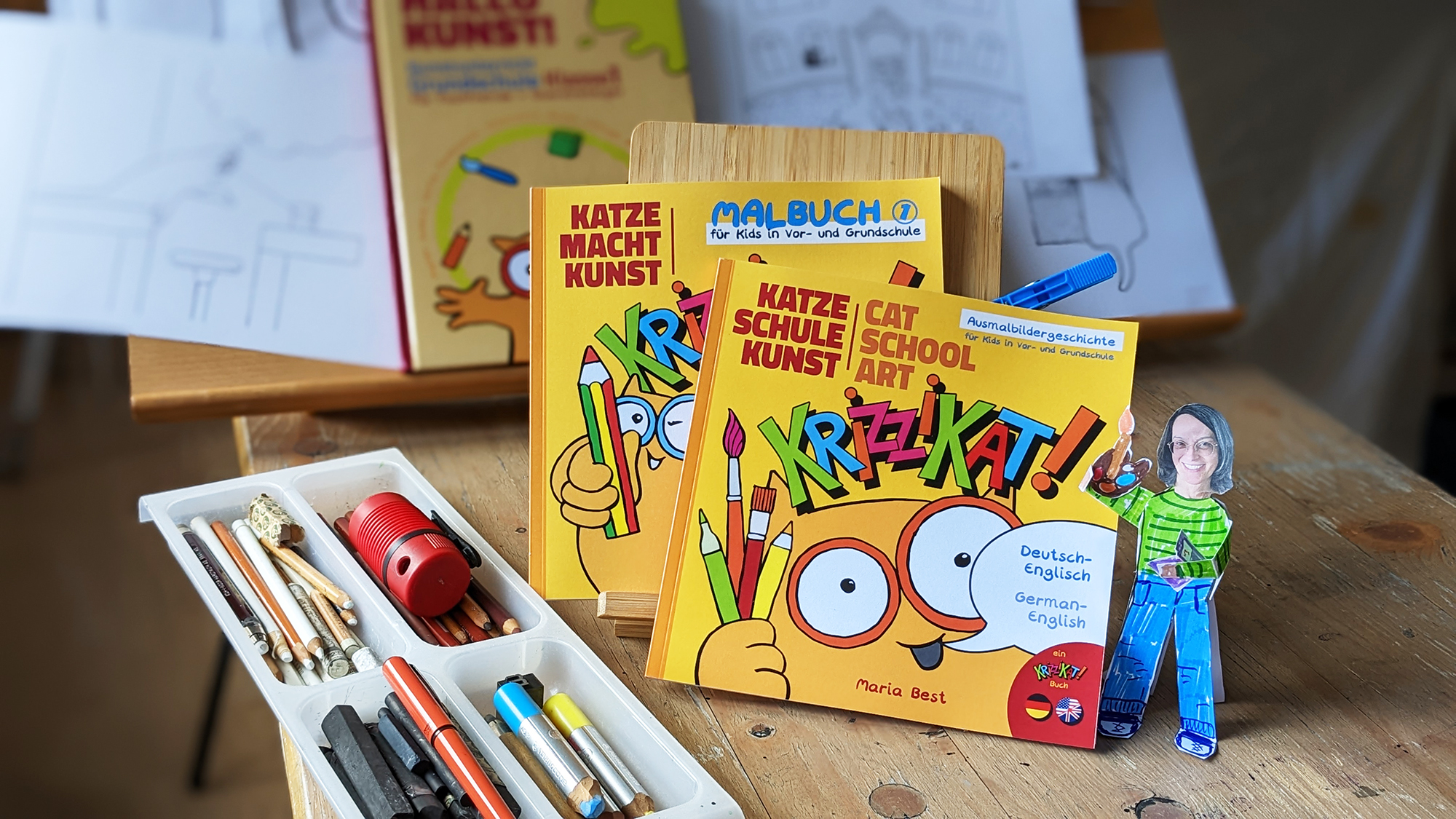 Die beiden KRIZZIKAT-Bücher: Katze-Schule-Kunst + Katze-macht-Kunst