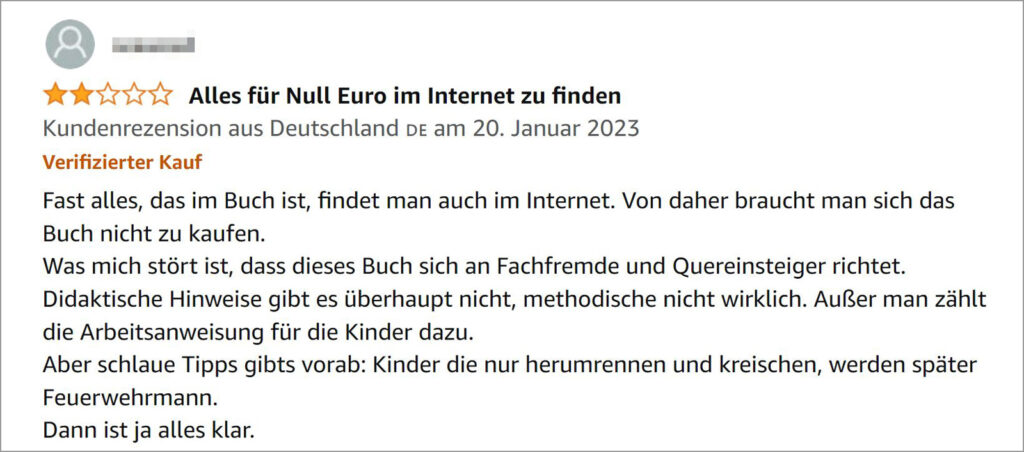 Text einer Rezension auf Amazon für Buch Hallo Kunst