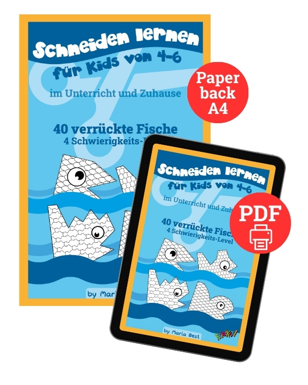 Schneiden lernen für Kids von 4-6 - Cover von E-Book und Paperback